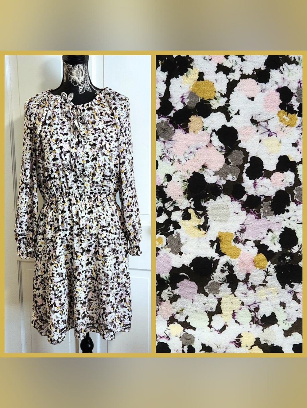🆕️ 🩶Theory🩶 - Yellow/Multicolor Urban Floral Drawstring Neck Silk Crepe Dress